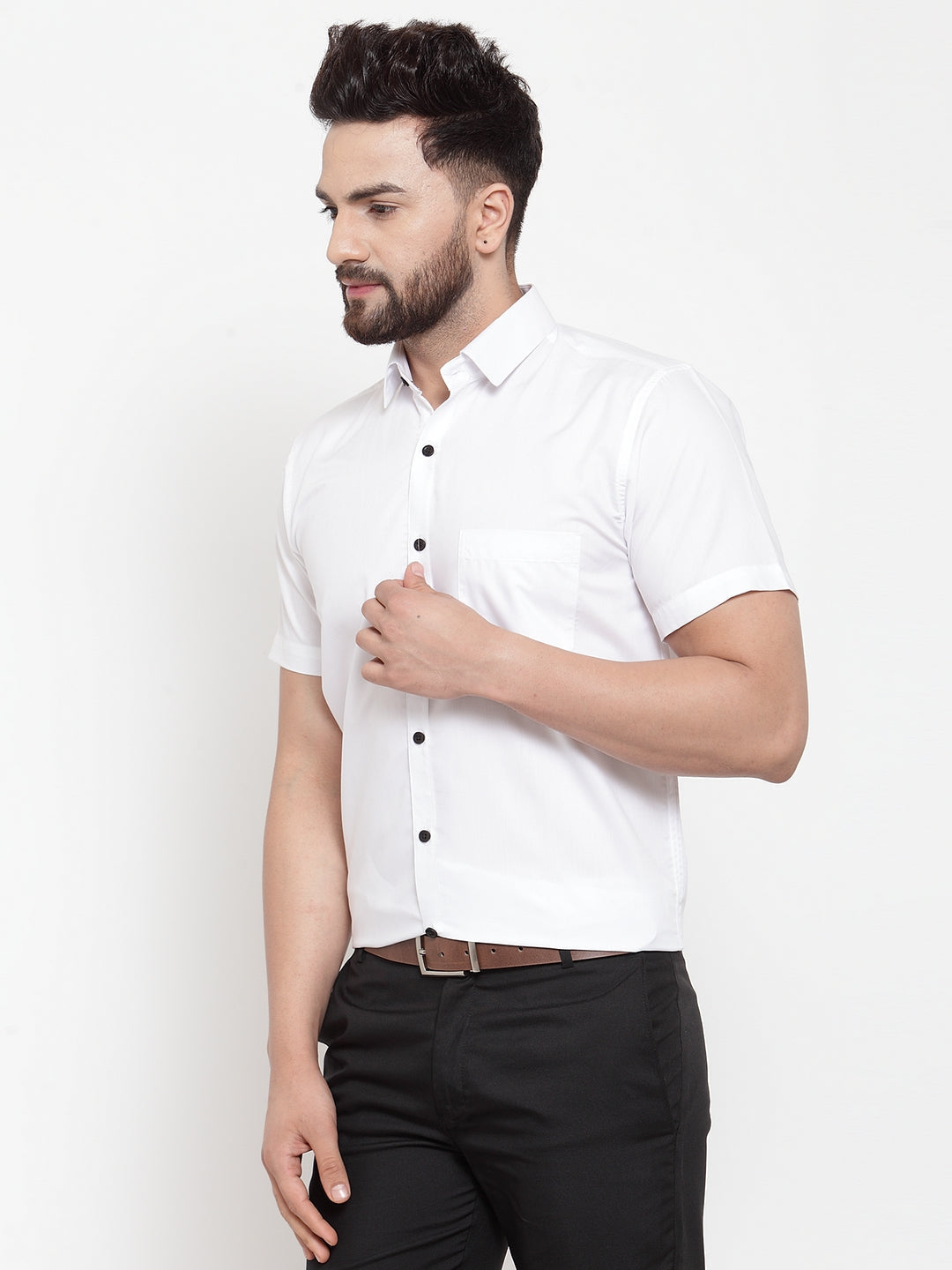 Jainish White Men's Cotton Half Sleeves Solid Formal Shirts ( SF 754White ) | Swadesiicart