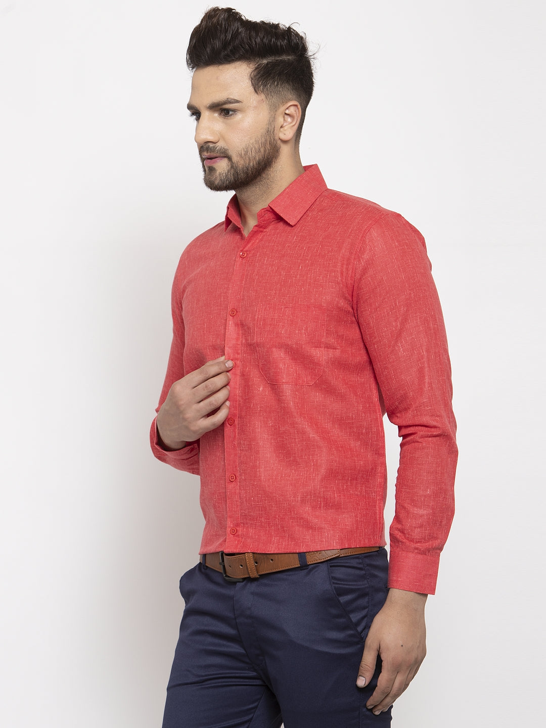 Jainish Red Men's Dobby Solid Formal Shirts ( SF 762Red ) | Swadesiicart