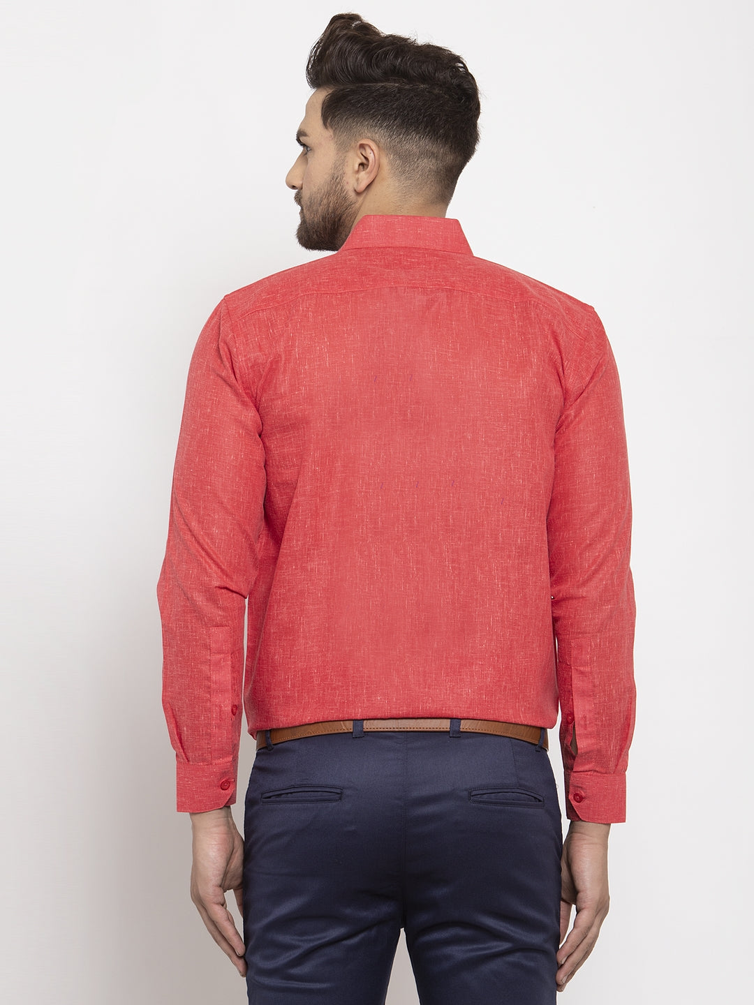 Jainish Red Men's Dobby Solid Formal Shirts ( SF 762Red ) | Swadesiicart