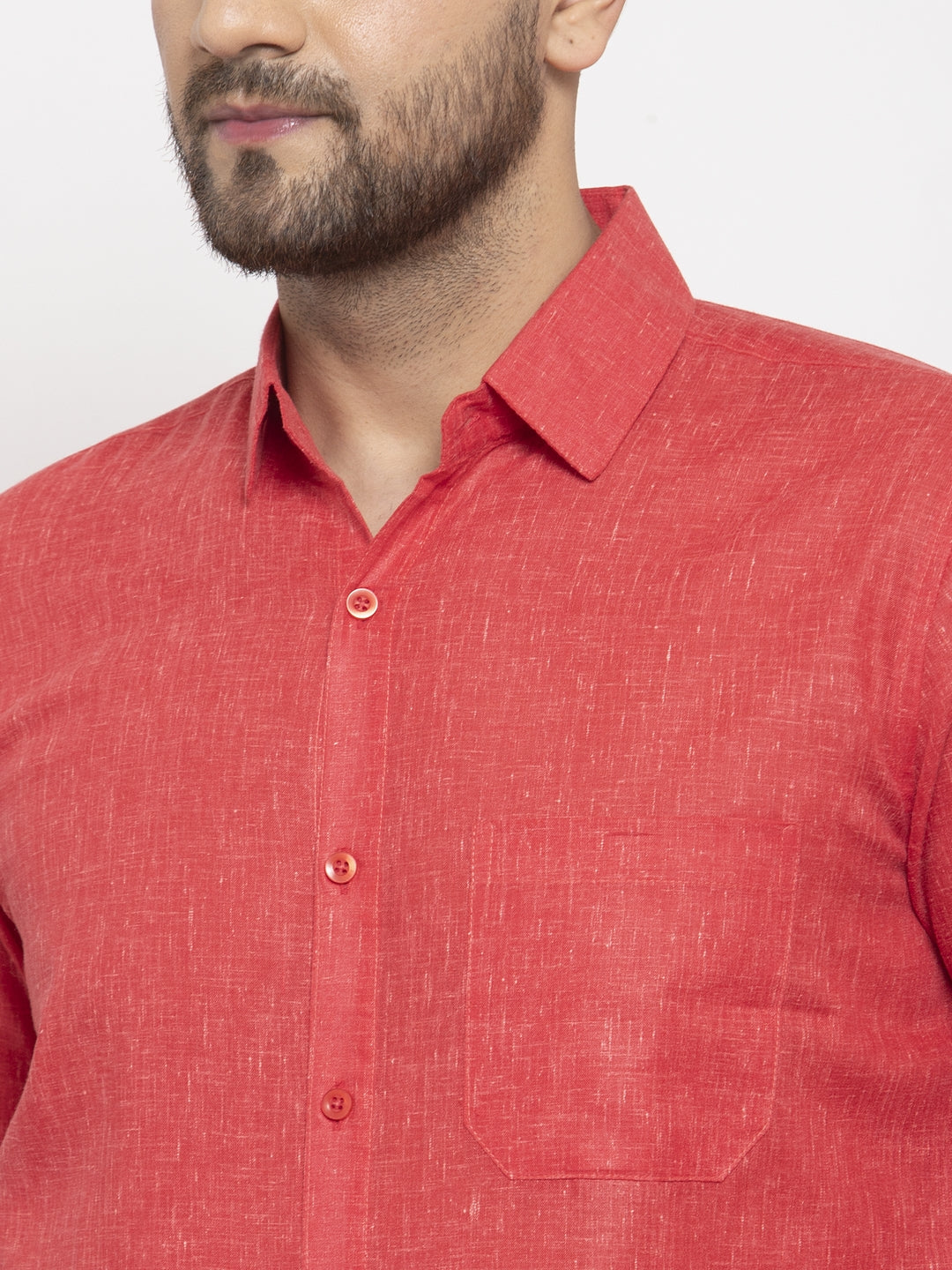 Jainish Red Men's Dobby Solid Formal Shirts ( SF 762Red ) | Swadesiicart