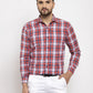 Jainish Red Men's Cotton Checked Formal Shirt | Swadesiicart