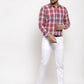 Jainish Red Men's Cotton Checked Formal Shirt | Swadesiicart
