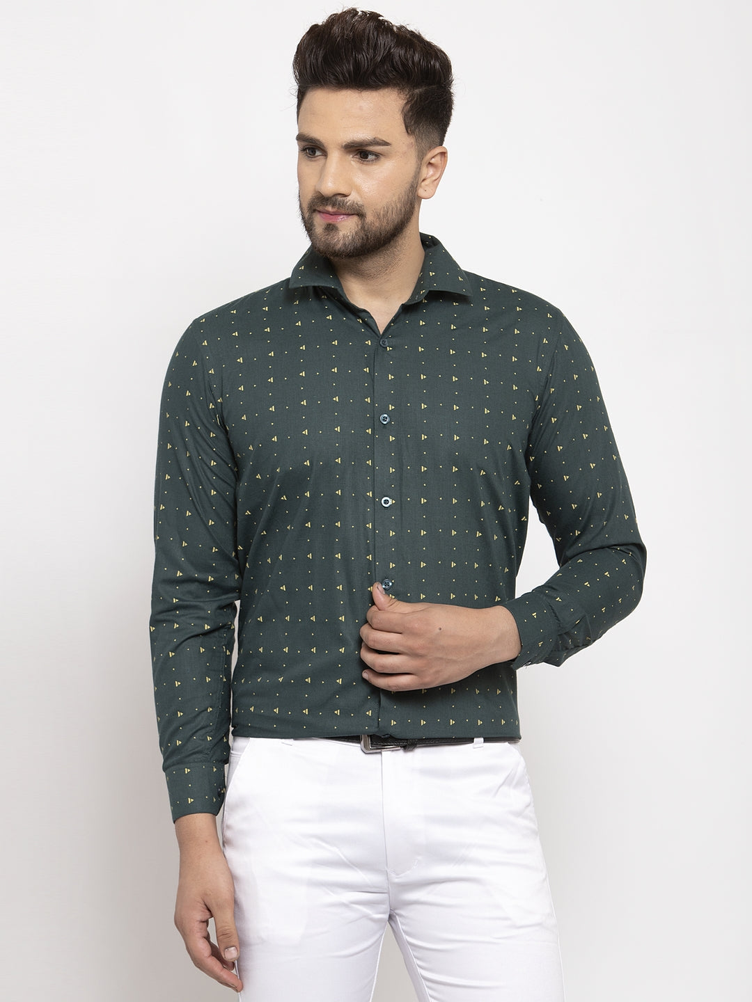 Jainish Green Men's Cotton Printed Formal Shirt's ( SF 766Green ) | Swadesiicart