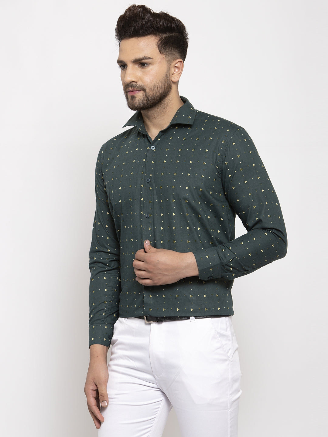 Jainish Green Men's Cotton Printed Formal Shirt's ( SF 766Green ) | Swadesiicart