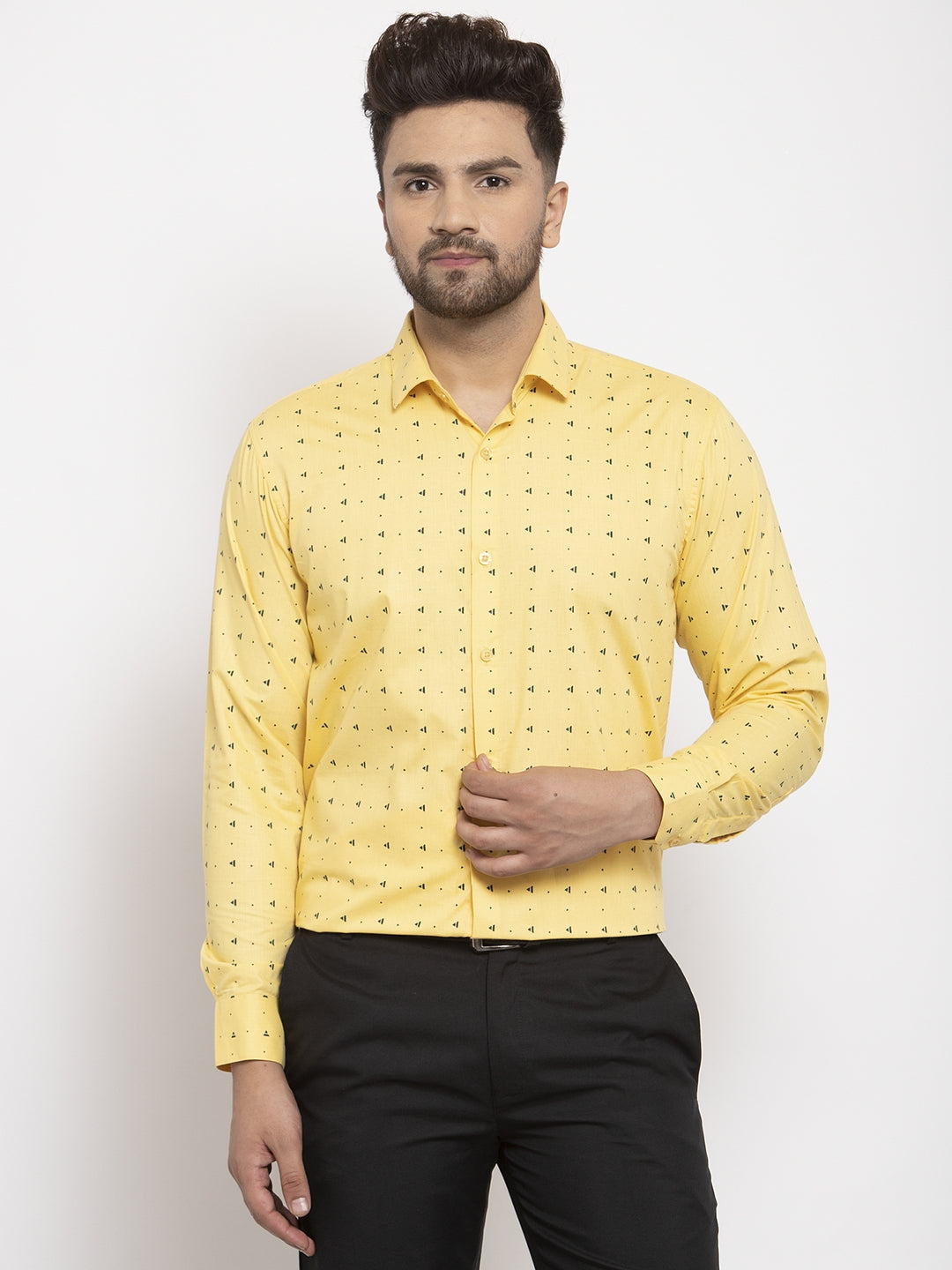 Jainish Yellow Men's Cotton Printed Formal Shirt's ( SF 766Yellow ) | Swadesiicart