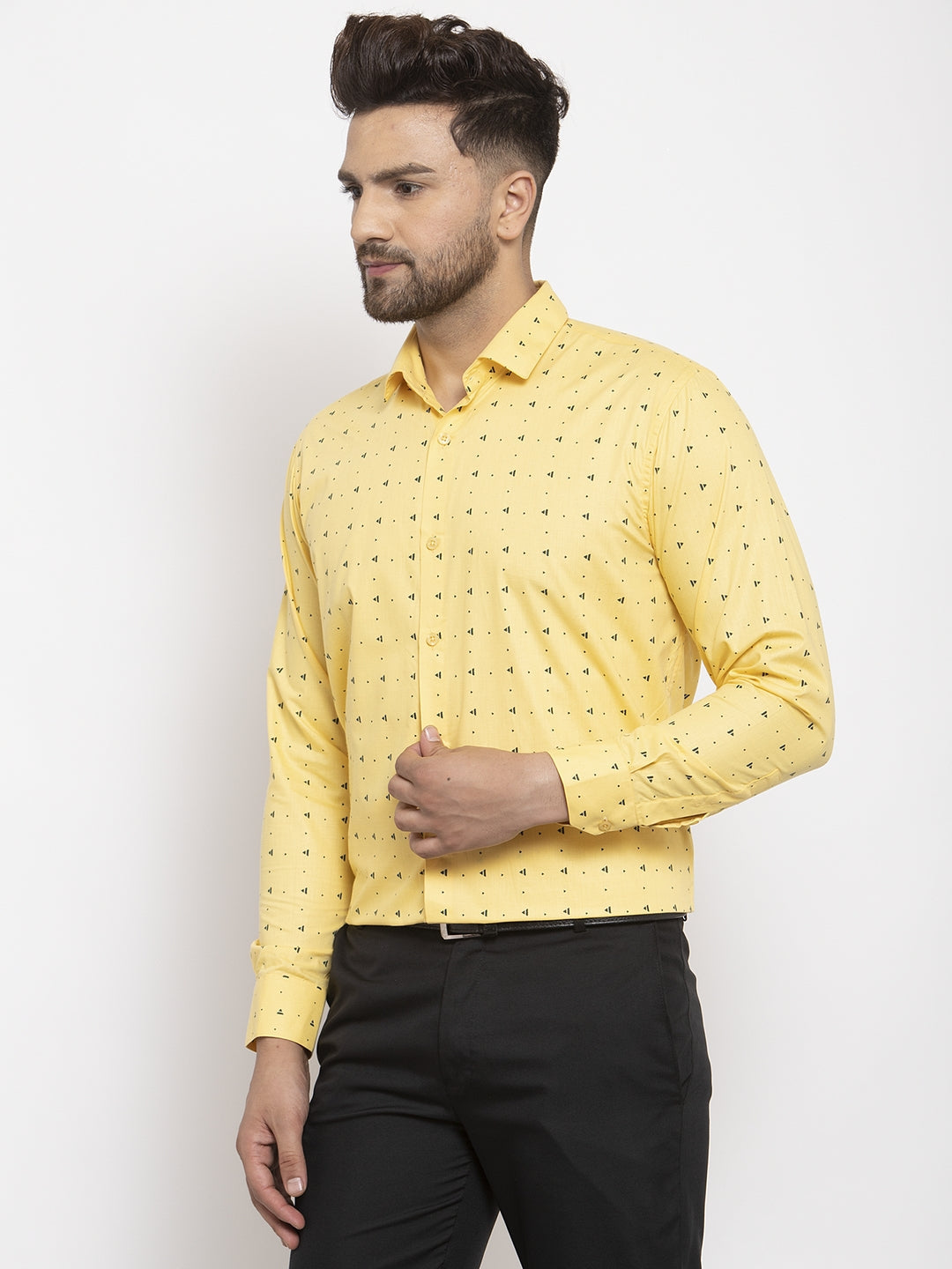 Jainish Yellow Men's Cotton Printed Formal Shirt's ( SF 766Yellow ) | Swadesiicart