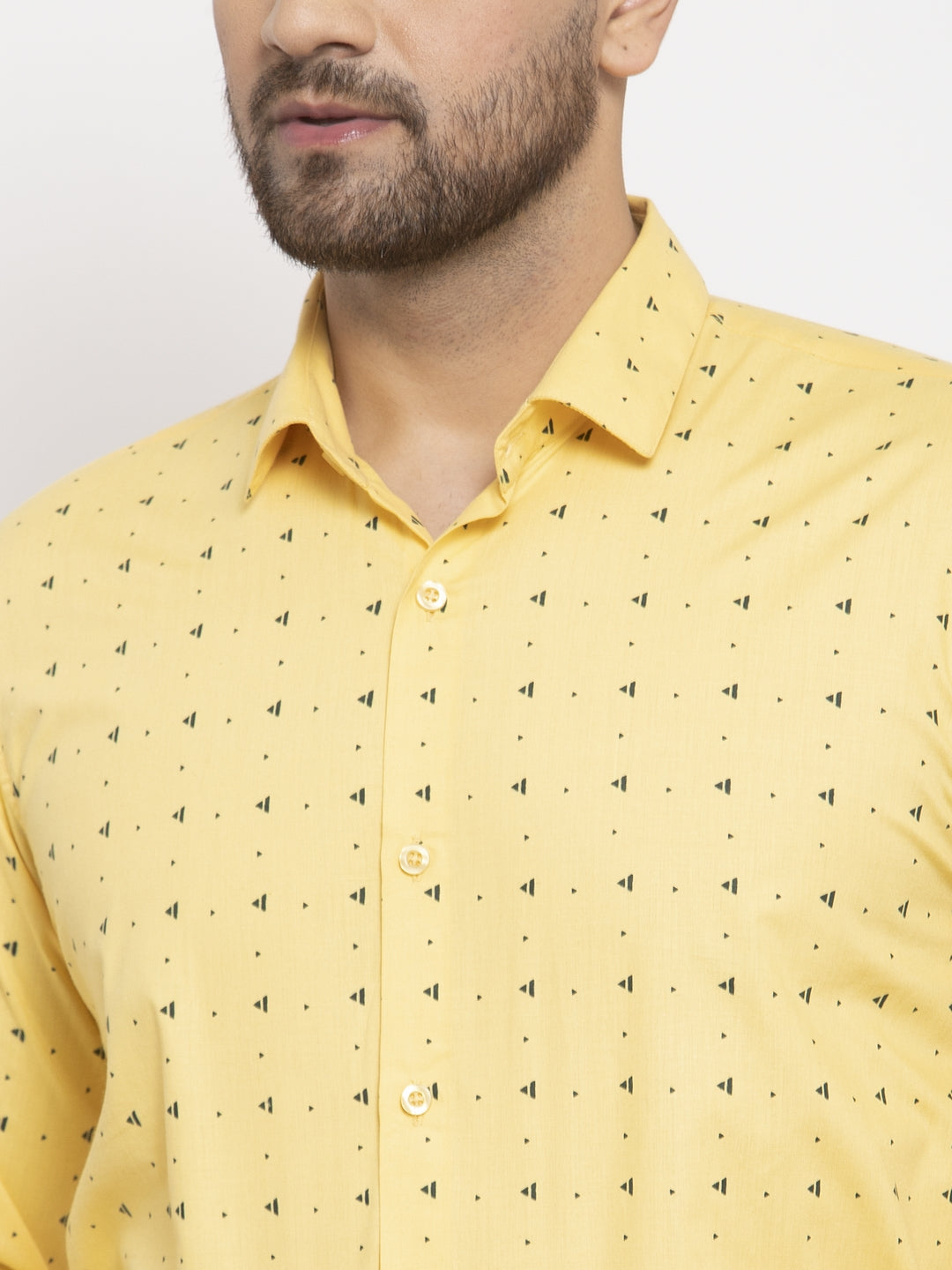 Jainish Yellow Men's Cotton Printed Formal Shirt's ( SF 766Yellow ) | Swadesiicart