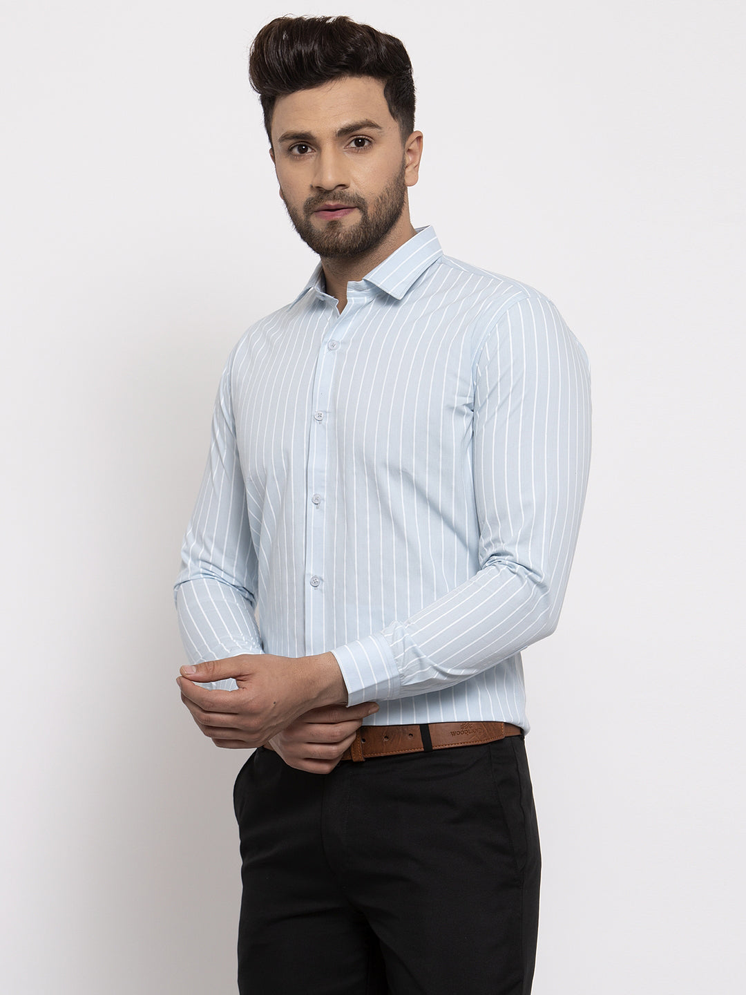 Jainish Blue Men's Cotton Striped Formal Shirt's ( SF 770Sky ) | Swadesiicart