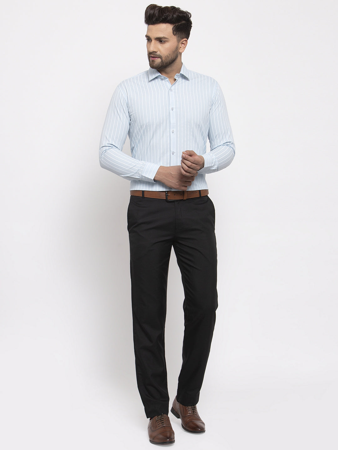 Jainish Blue Men's Cotton Striped Formal Shirt's ( SF 770Sky ) | Swadesiicart