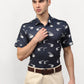 Jainish Navy Blue Men's Printed Lycra Half Sleevess Formal Shirts ( SF 778Navy ) | Swadesiicart