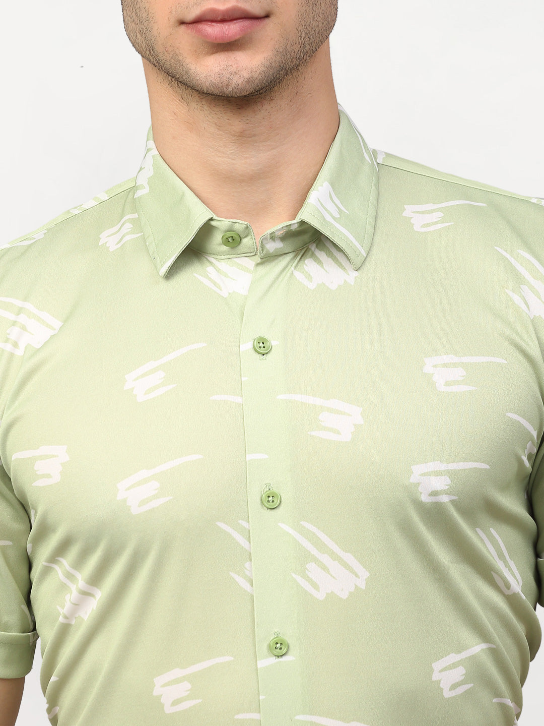 Jainish Green Men's Printed Lycra Half Sleevess Formal Shirts ( SF 778Pista ) | Swadesiicart