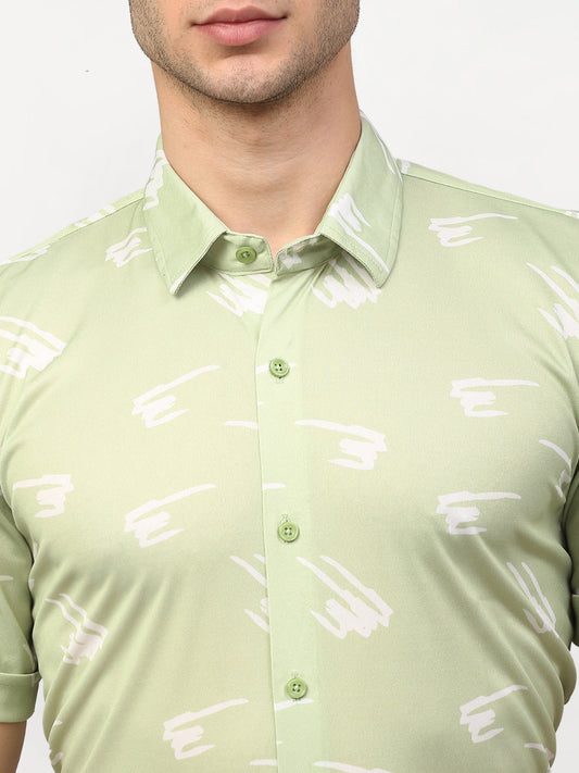 Jainish Green Men's Printed Lycra Half Sleevess Formal Shirts ( SF 778Pista ) | Swadesiicart