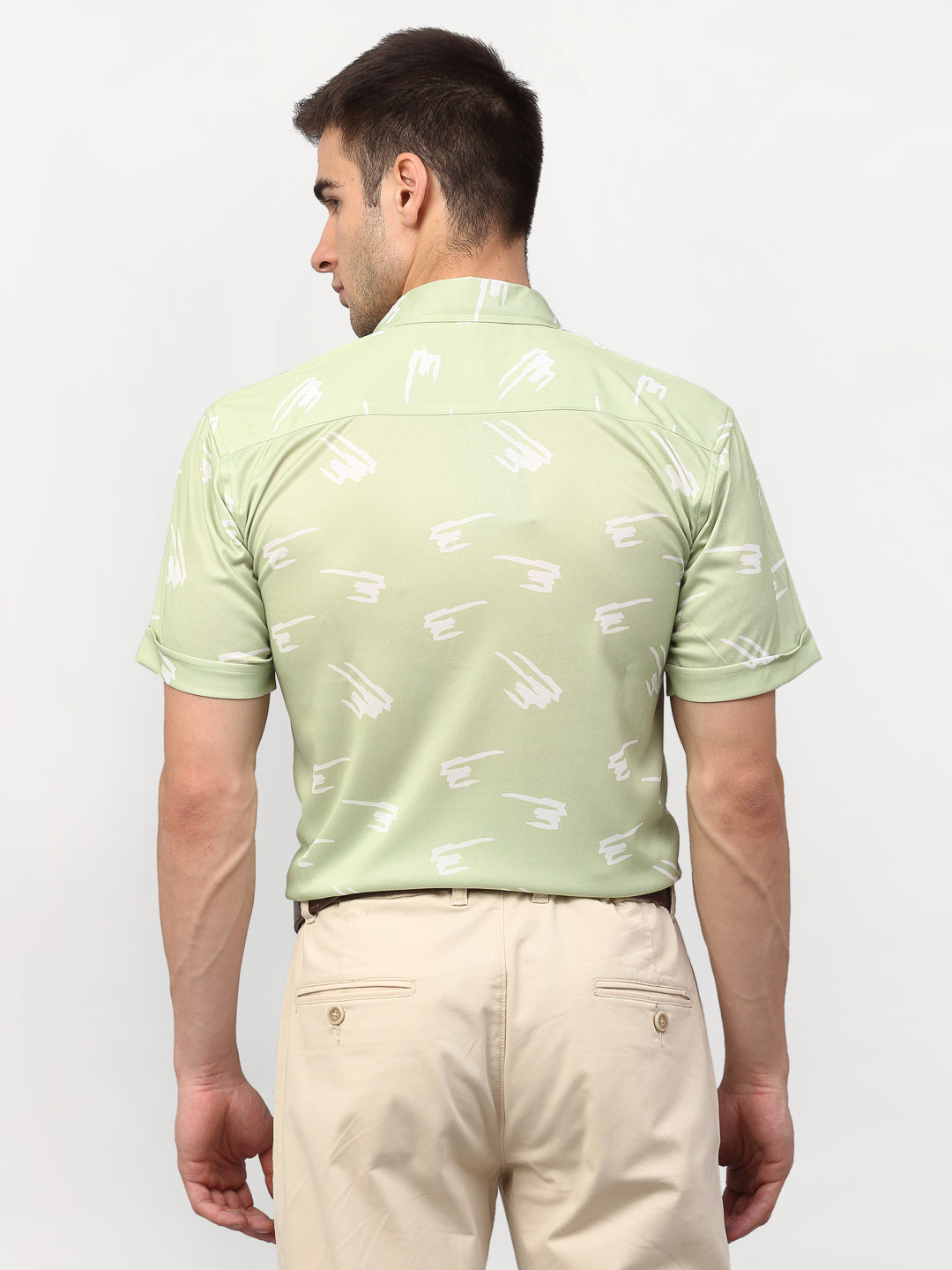 Jainish Green Men's Printed Lycra Half Sleevess Formal Shirts ( SF 778Pista ) | Swadesiicart