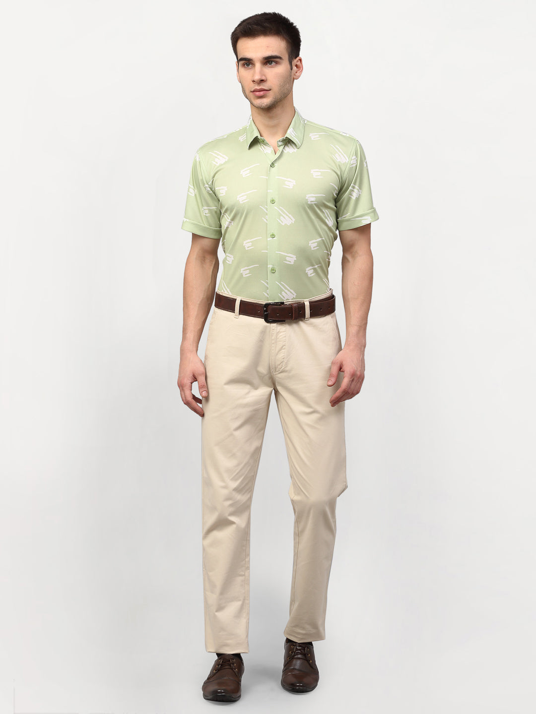 Jainish Green Men's Printed Lycra Half Sleevess Formal Shirts ( SF 778Pista ) | Swadesiicart