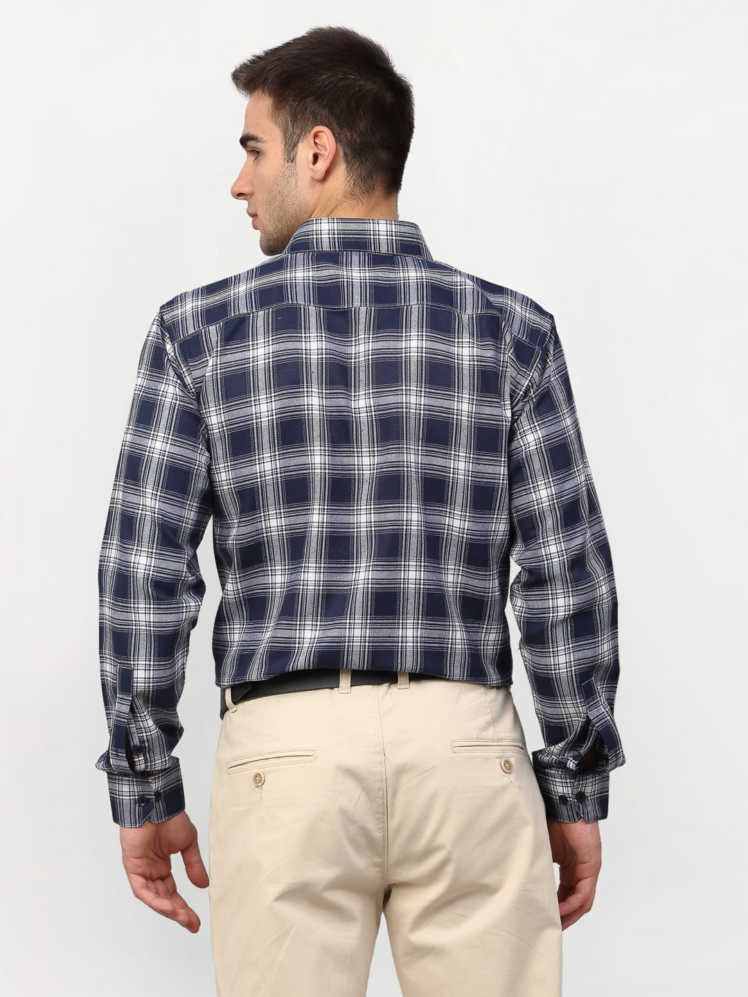 Jainish Navy Blue Men's Checked Formal Shirts ( SF 779Navy ) | Swadesiicart
