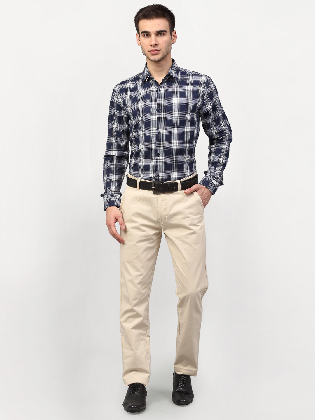 Jainish Navy Blue Men's Checked Formal Shirts ( SF 779Navy ) | Swadesiicart