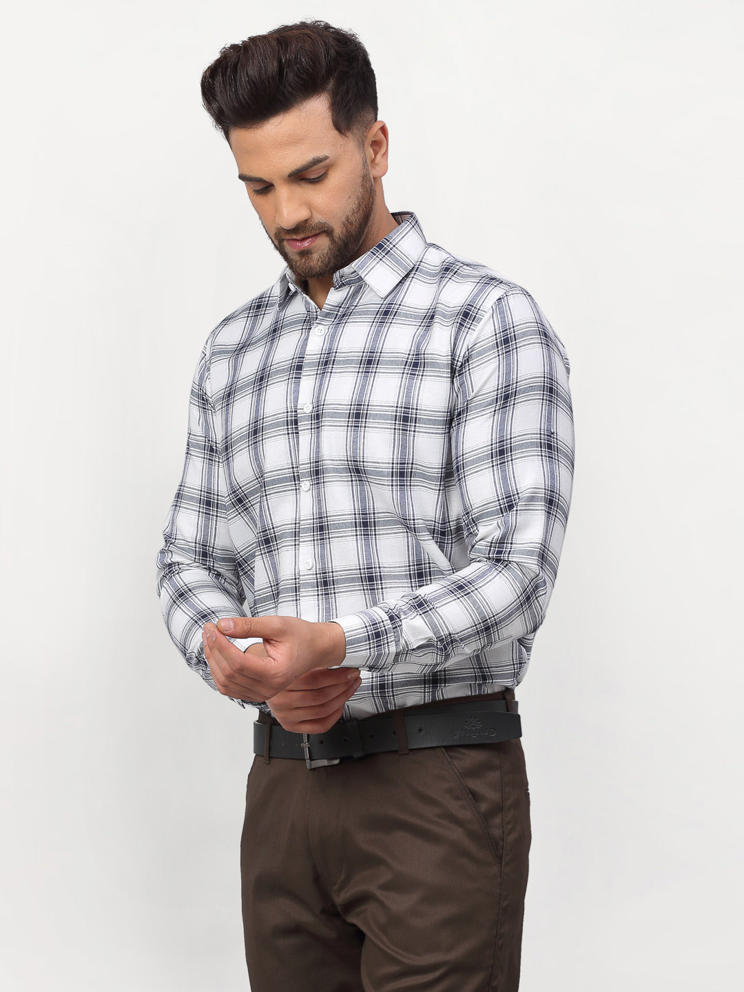 Jainish White Men's Checked Formal Shirts ( SF 779White ) | Swadesiicart