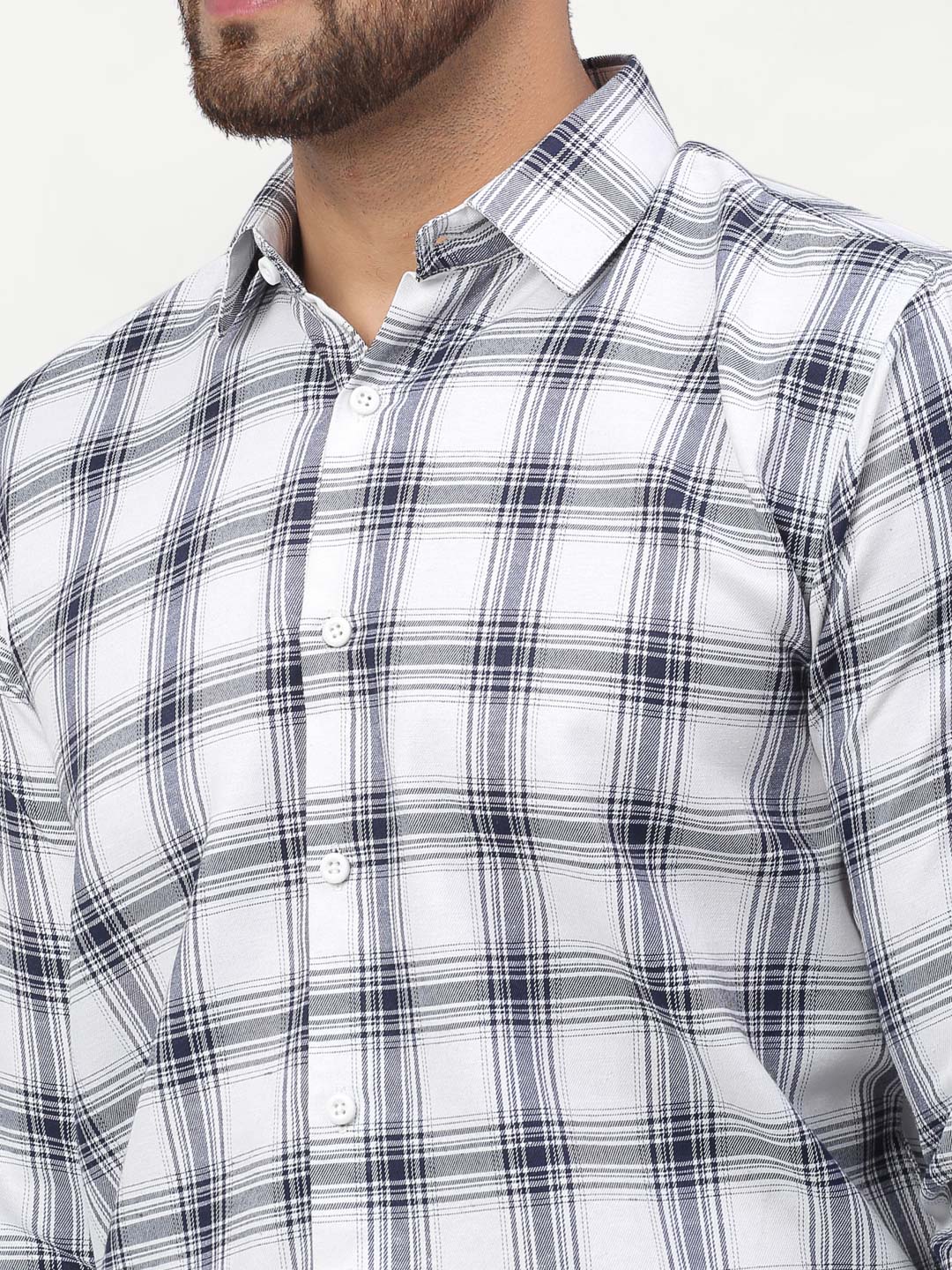 Jainish White Men's Checked Formal Shirts ( SF 779White ) | Swadesiicart