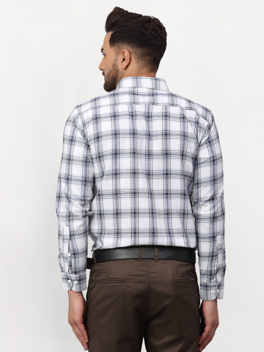 Jainish White Men's Checked Formal Shirts ( SF 779White ) | Swadesiicart