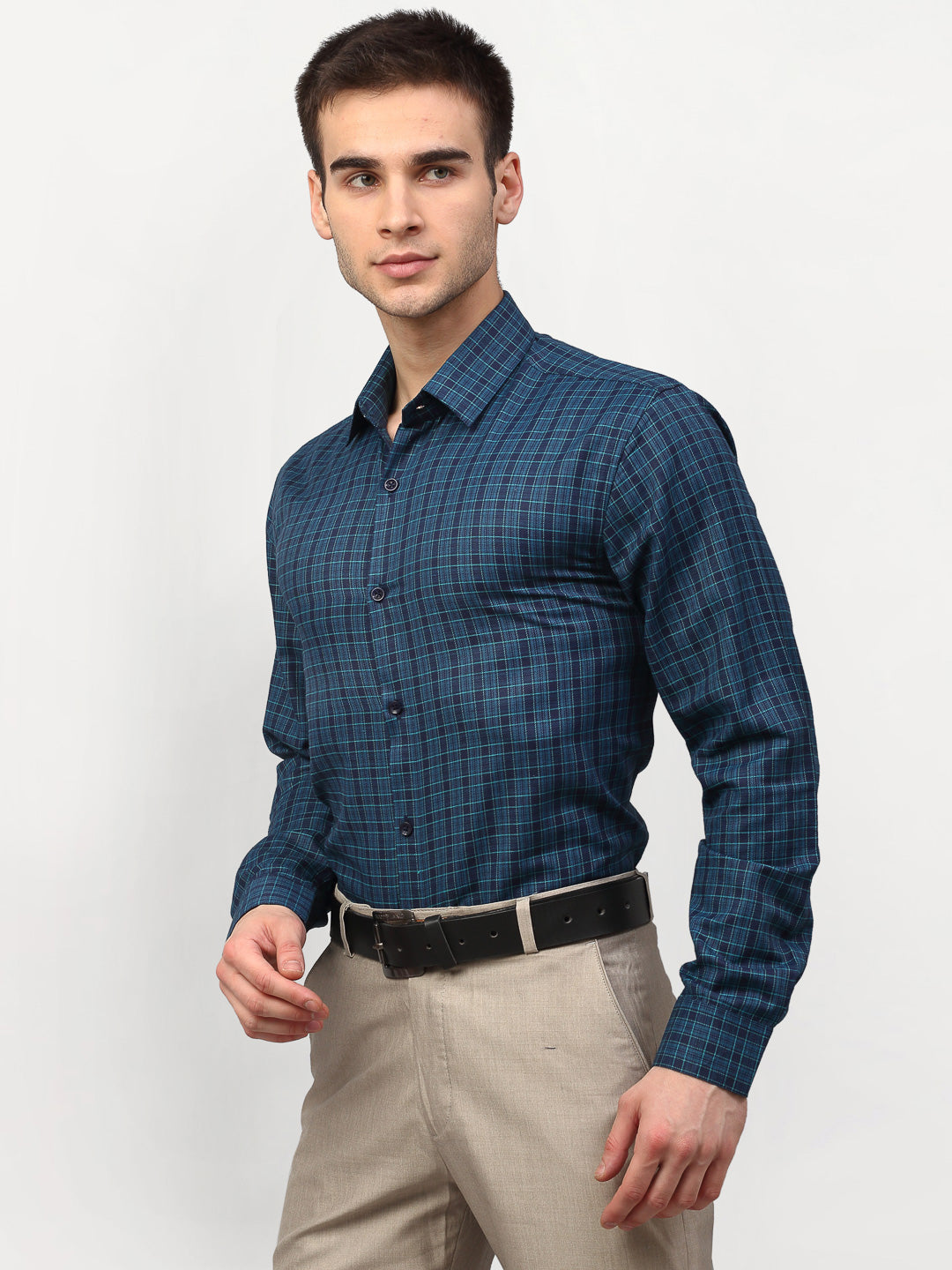 Jainish Blue Men's Checked Formal Shirts ( SF 780Blue ) | Swadesiicart