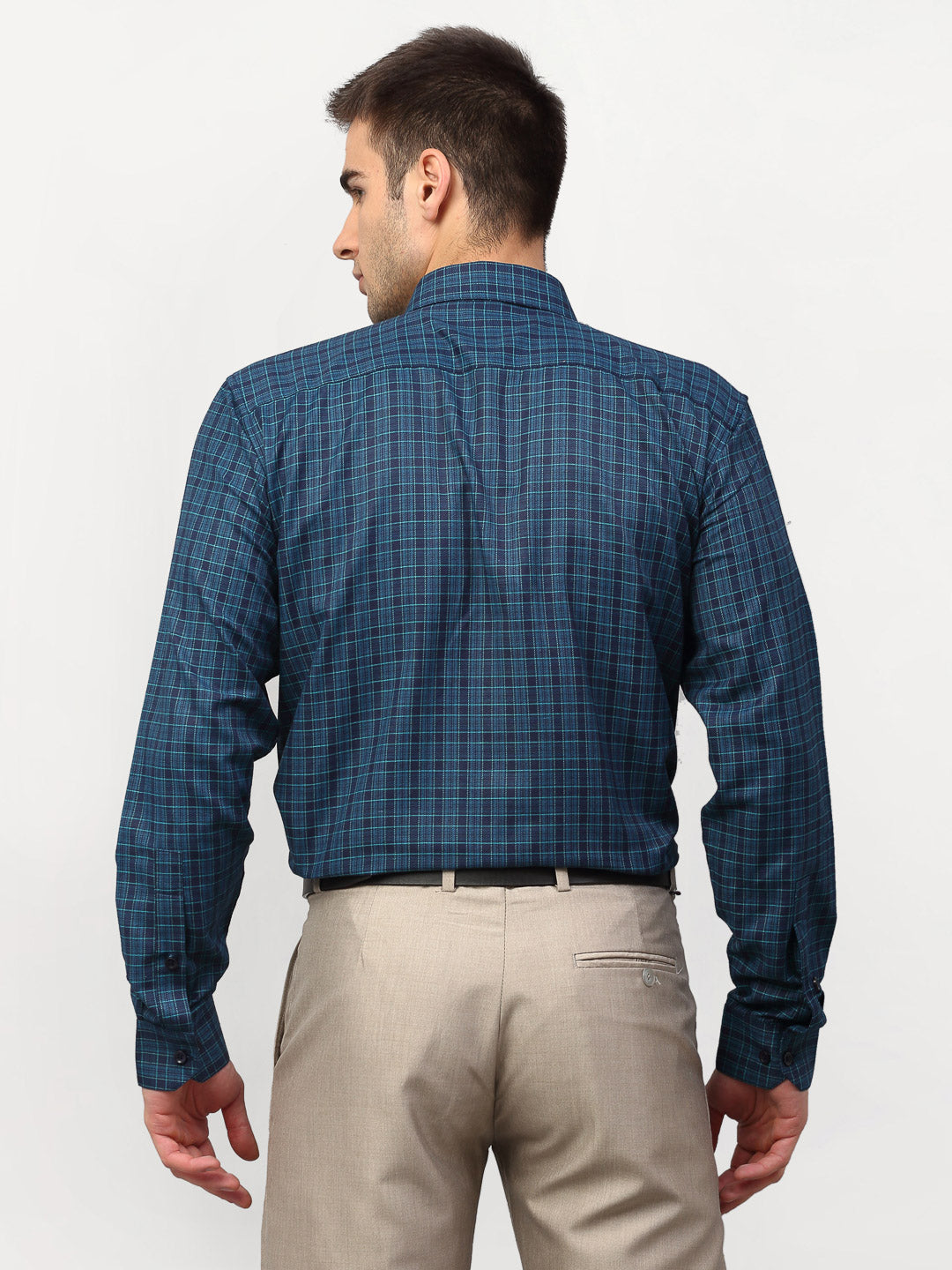 Jainish Blue Men's Checked Formal Shirts ( SF 780Blue ) | Swadesiicart