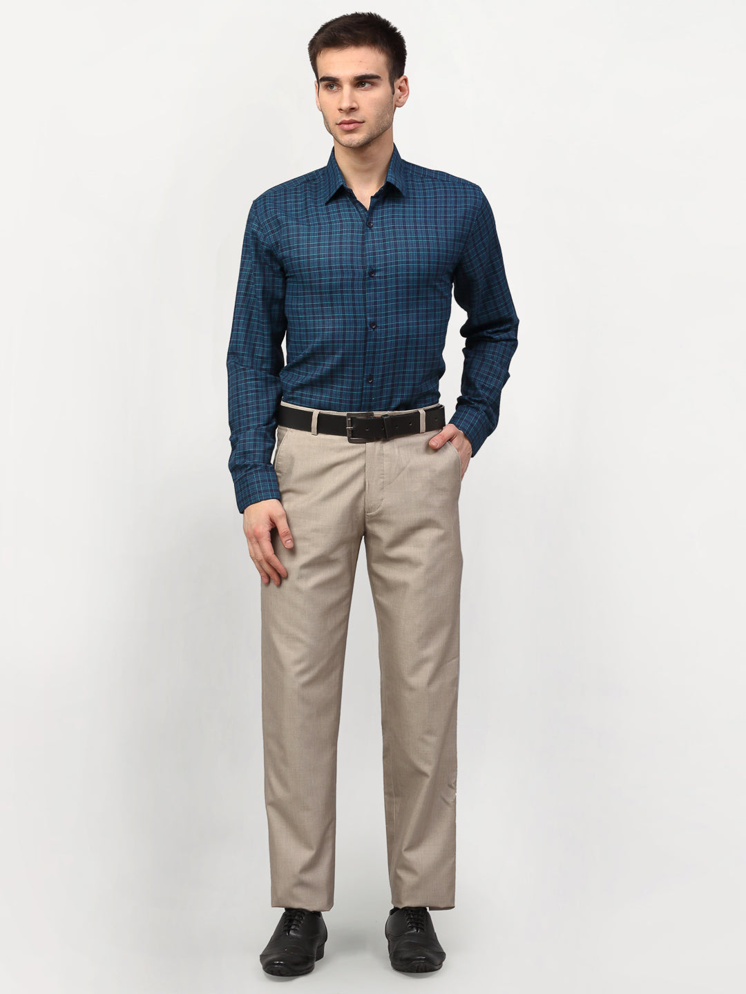 Jainish Blue Men's Checked Formal Shirts ( SF 780Blue ) | Swadesiicart