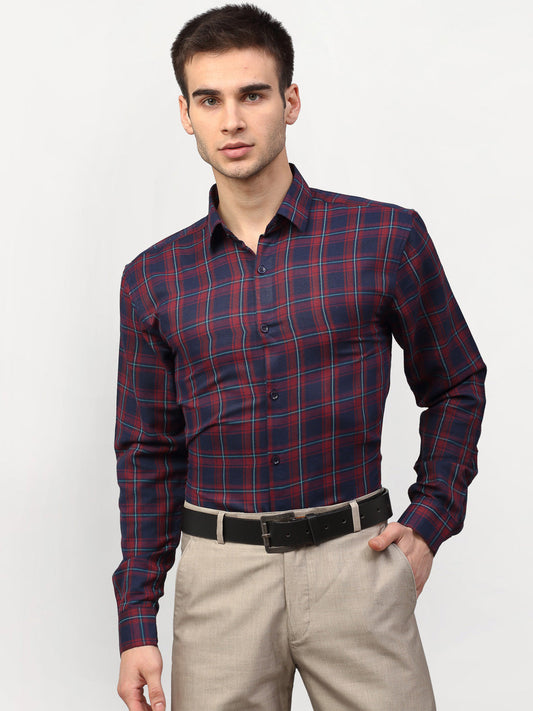 Jainish Red Men's Checked Formal Shirts ( SF 781Red-Blue ) | Swadesiicart