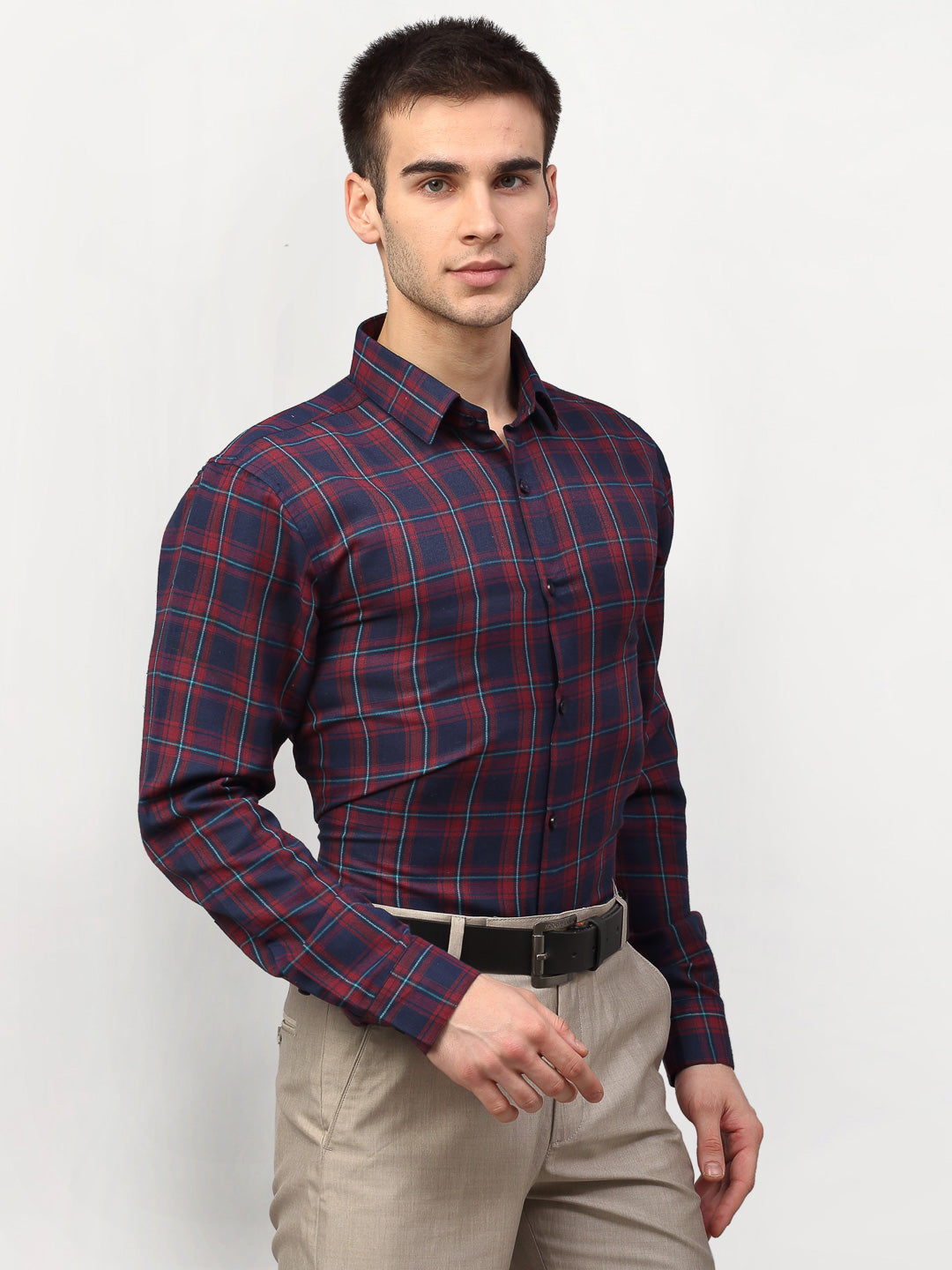 Jainish Red Men's Checked Formal Shirts ( SF 781Red-Blue ) | Swadesiicart