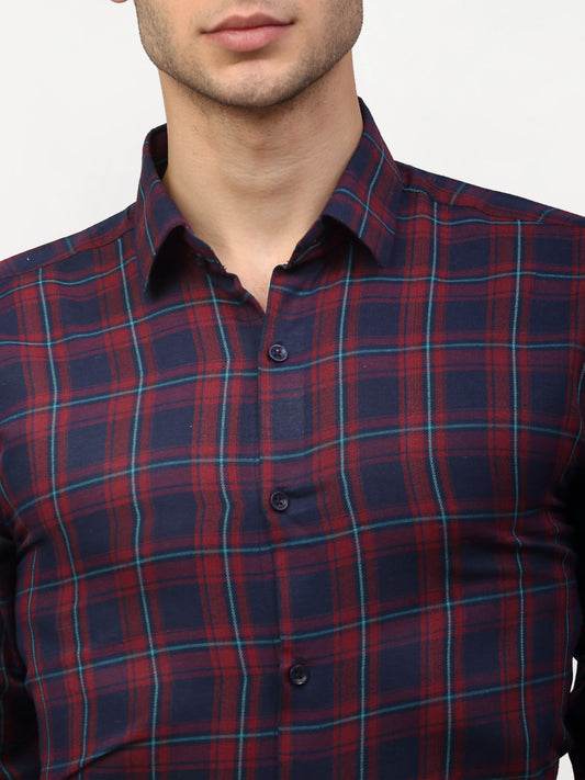 Jainish Red Men's Checked Formal Shirts ( SF 781Red-Blue ) | Swadesiicart