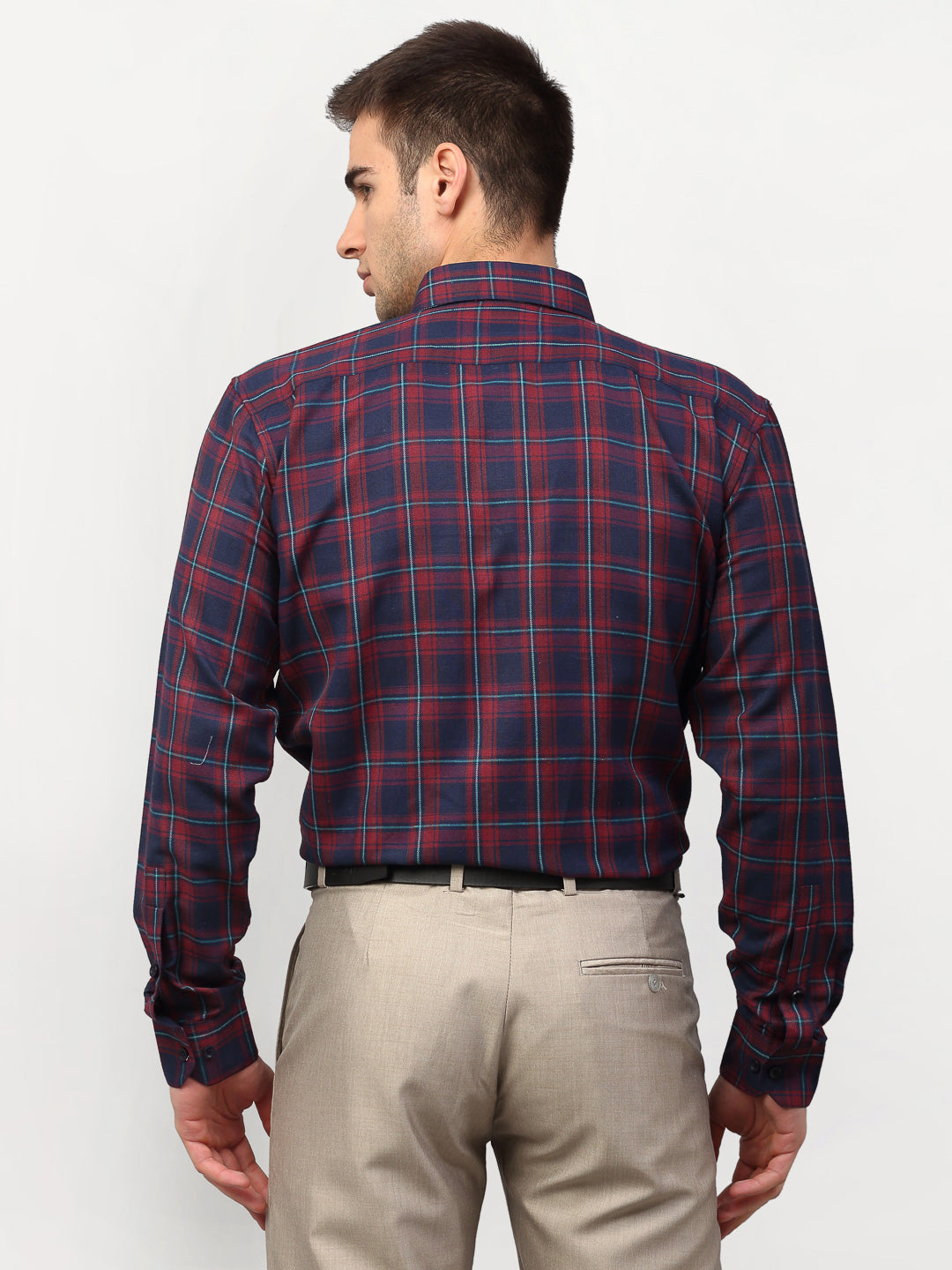 Jainish Red Men's Checked Formal Shirts ( SF 781Red-Blue ) | Swadesiicart
