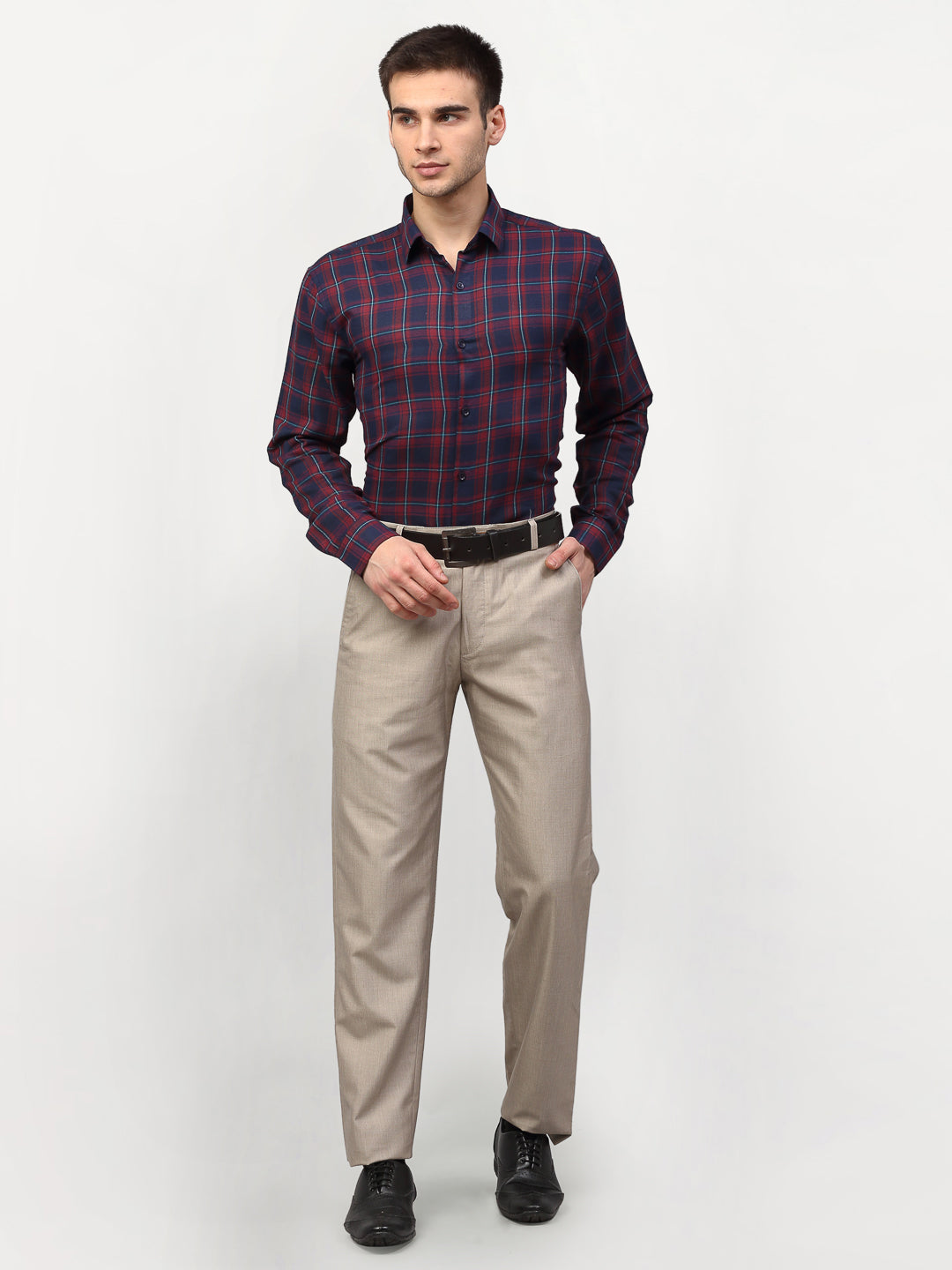 Jainish Red Men's Checked Formal Shirts ( SF 781Red-Blue ) | Swadesiicart