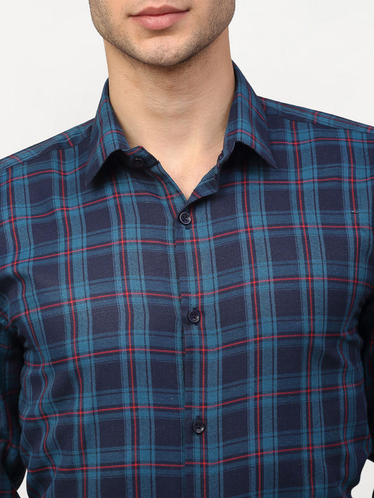 Jainish Blue Men's Checked Formal Shirts ( SF 781Sky-Blue ) | Swadesiicart