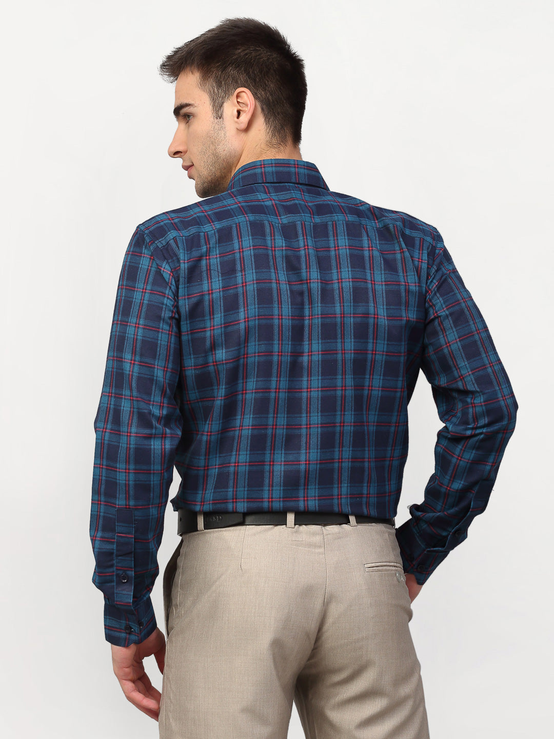 Jainish Blue Men's Checked Formal Shirts ( SF 781Sky-Blue ) | Swadesiicart