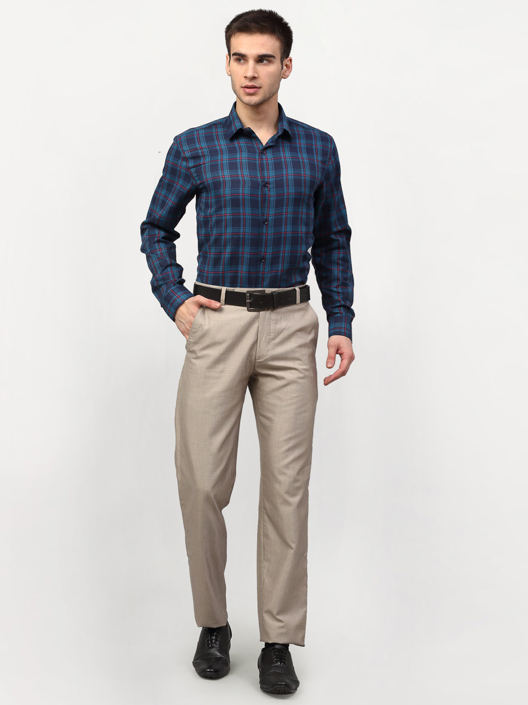 Jainish Blue Men's Checked Formal Shirts ( SF 781Sky-Blue ) | Swadesiicart