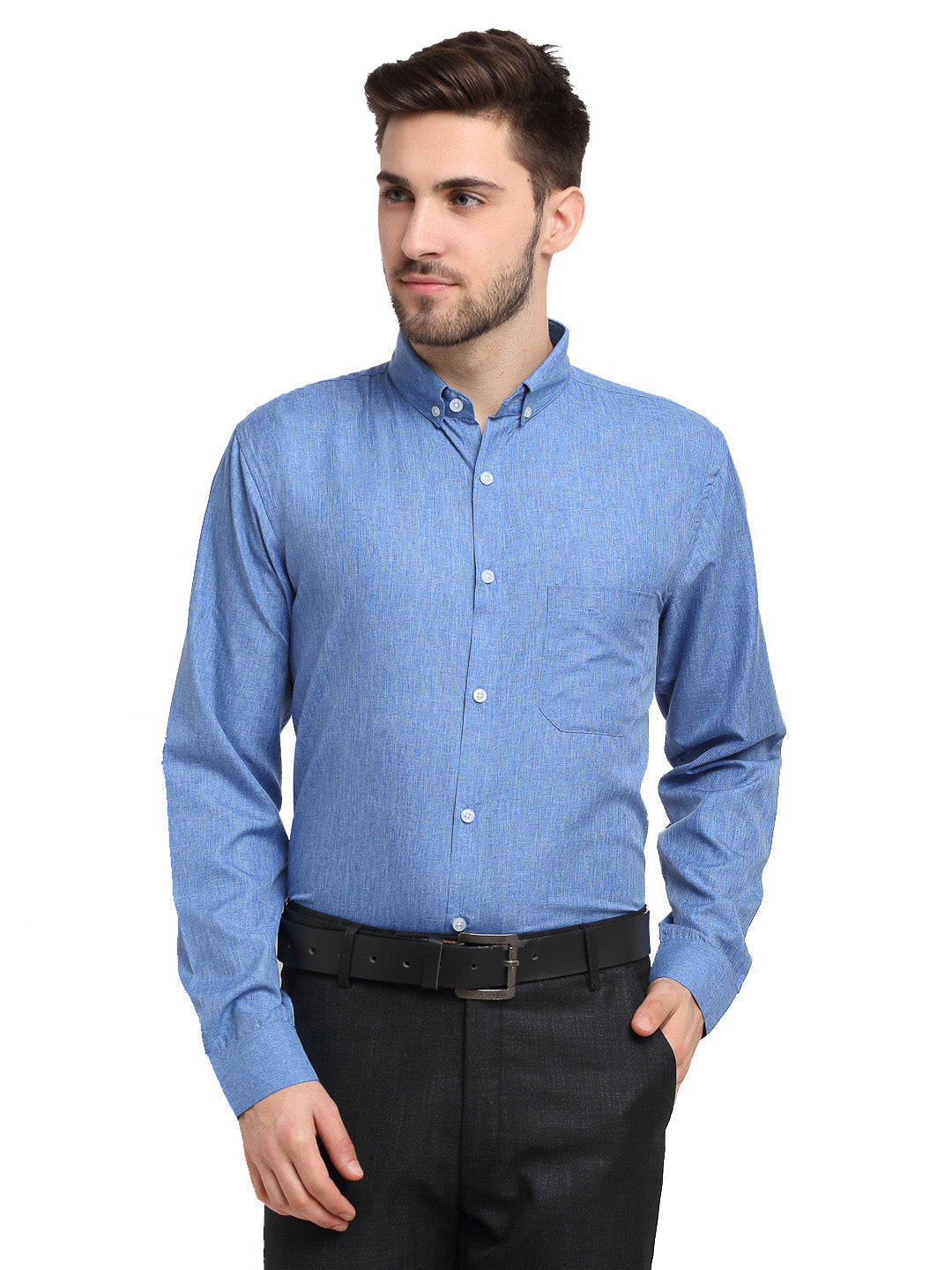 Jainish Blue Men's Button Down Collar Cotton Formal Shirt ( SF 785Light-Blue ) | Swadesiicart
