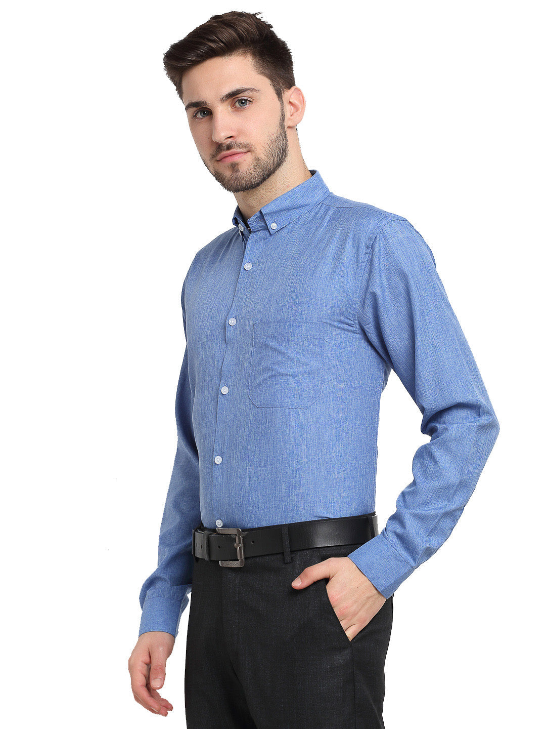 Jainish Blue Men's Button Down Collar Cotton Formal Shirt ( SF 785Light-Blue ) | Swadesiicart