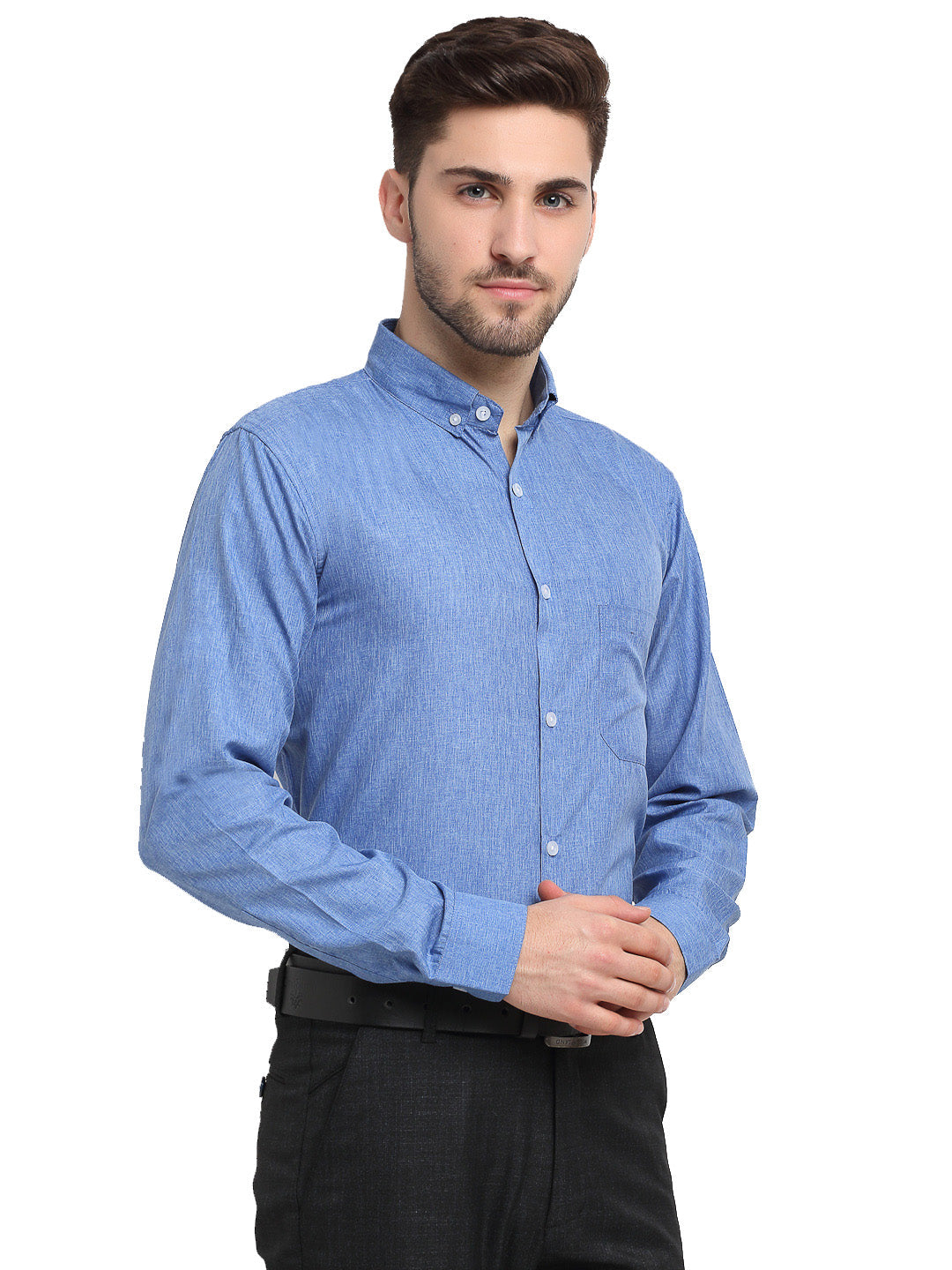 Jainish Blue Men's Button Down Collar Cotton Formal Shirt ( SF 785Light-Blue ) | Swadesiicart