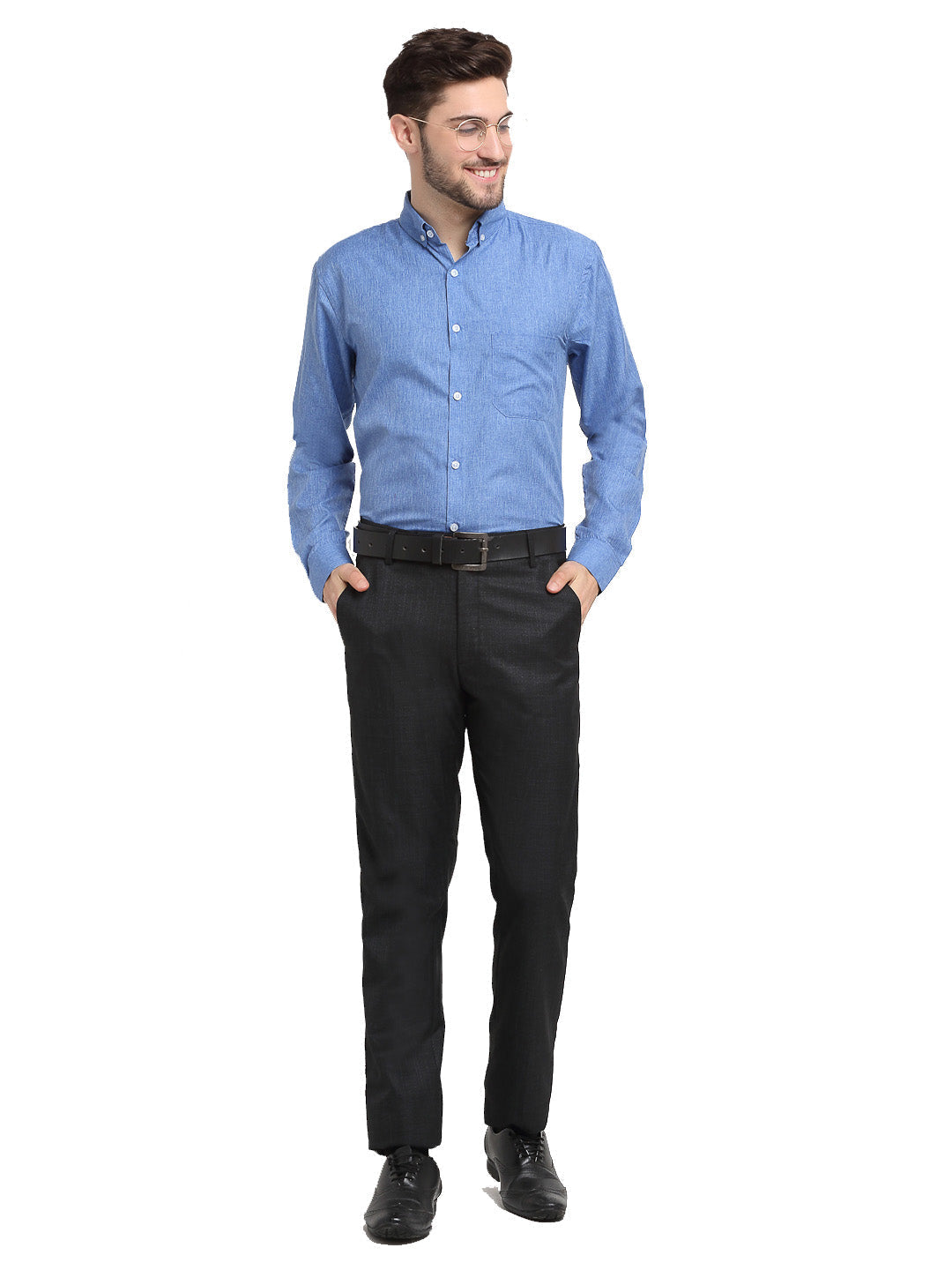 Jainish Blue Men's Button Down Collar Cotton Formal Shirt ( SF 785Light-Blue ) | Swadesiicart