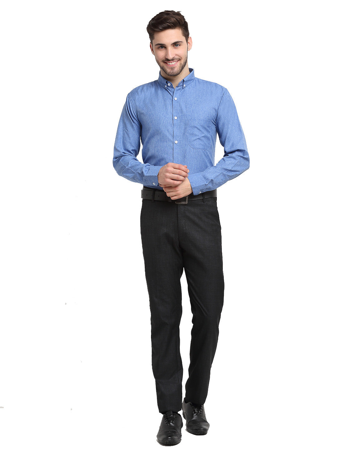 Jainish Blue Men's Button Down Collar Cotton Formal Shirt ( SF 785Light-Blue ) | Swadesiicart