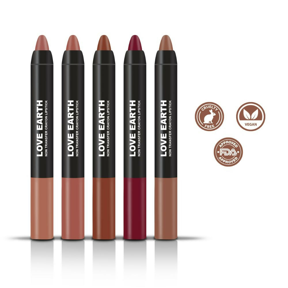 Love Earth Lip Crayon Non-Transfer Lipstick 1.O And Sharpener - Swadesiicart