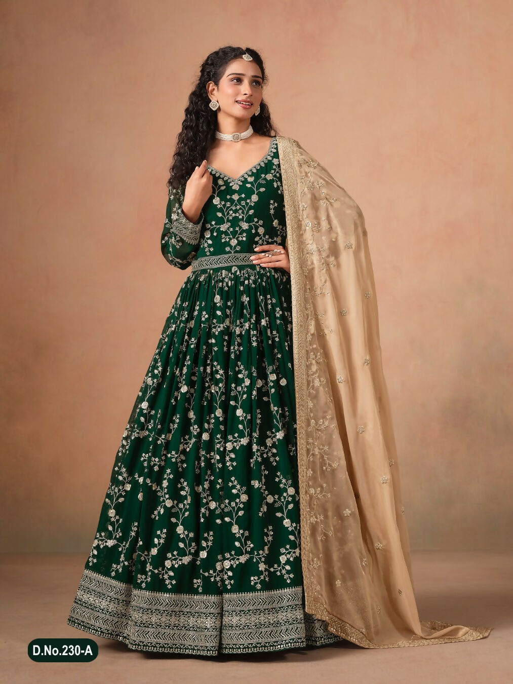 Anaita Dark Green Faux Georgette Jacquard Embroidered Work Anarkali Suit