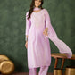 The52 Purple Women's Gorgeous Cotton Blend Fabric Thread Work Straight Kurta, Pant and Dupatta Set - Swadesiicart