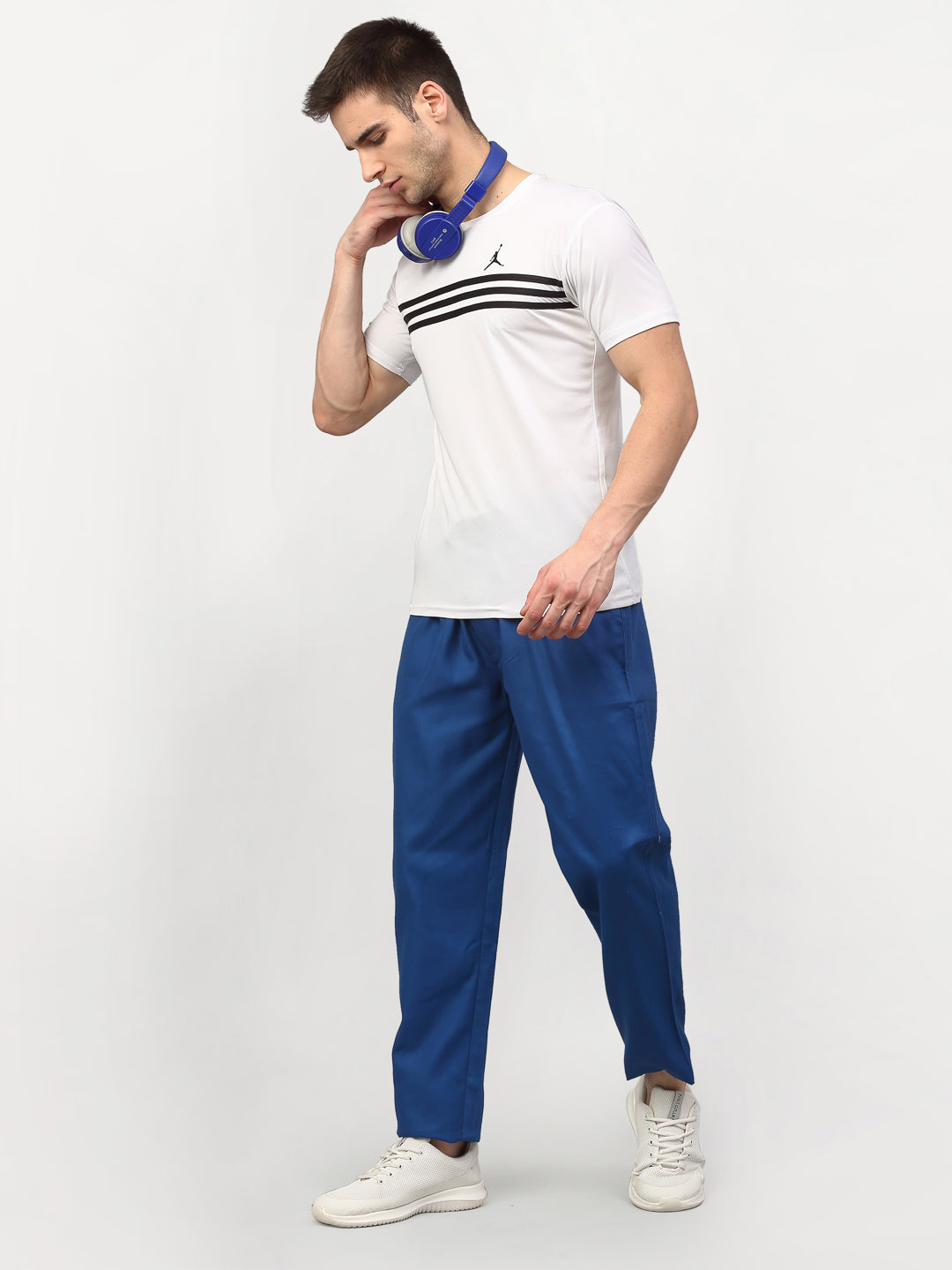 Jainish Men's Cotton Solid Track Pants - Blue - Swadesiicart