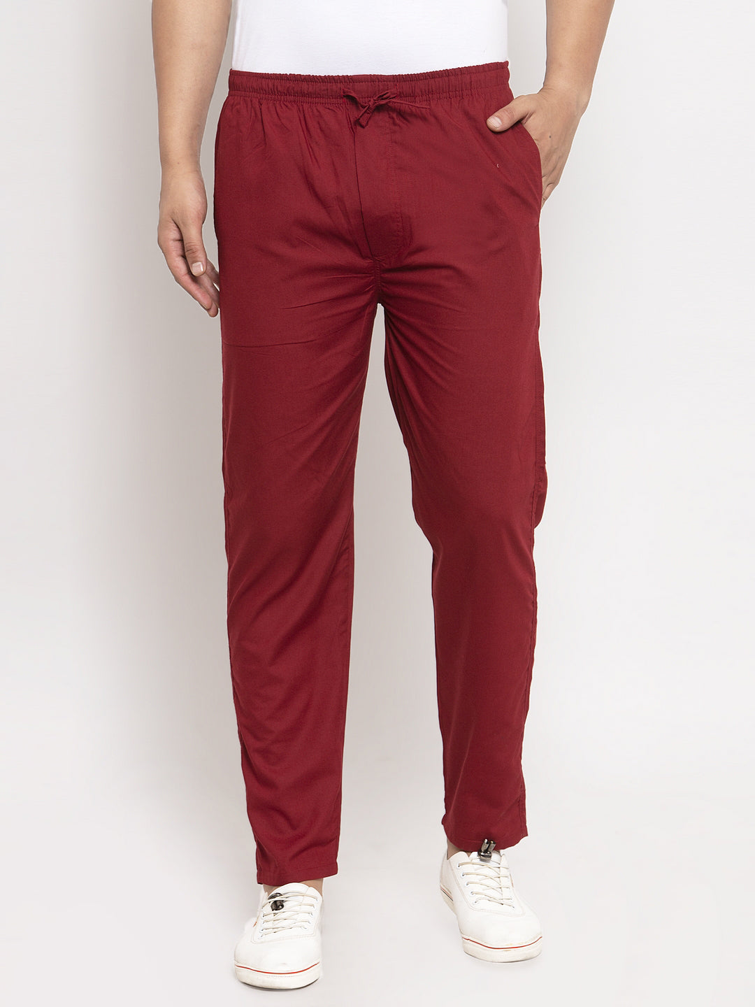Jainish Men's Maroon Solid Cotton Track Pants ( JOG 011Maroon ) - Swadesiicart