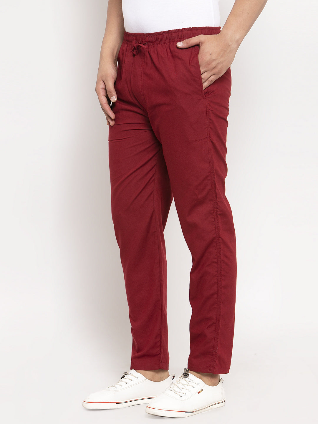 Jainish Men's Maroon Solid Cotton Track Pants ( JOG 011Maroon ) - Swadesiicart