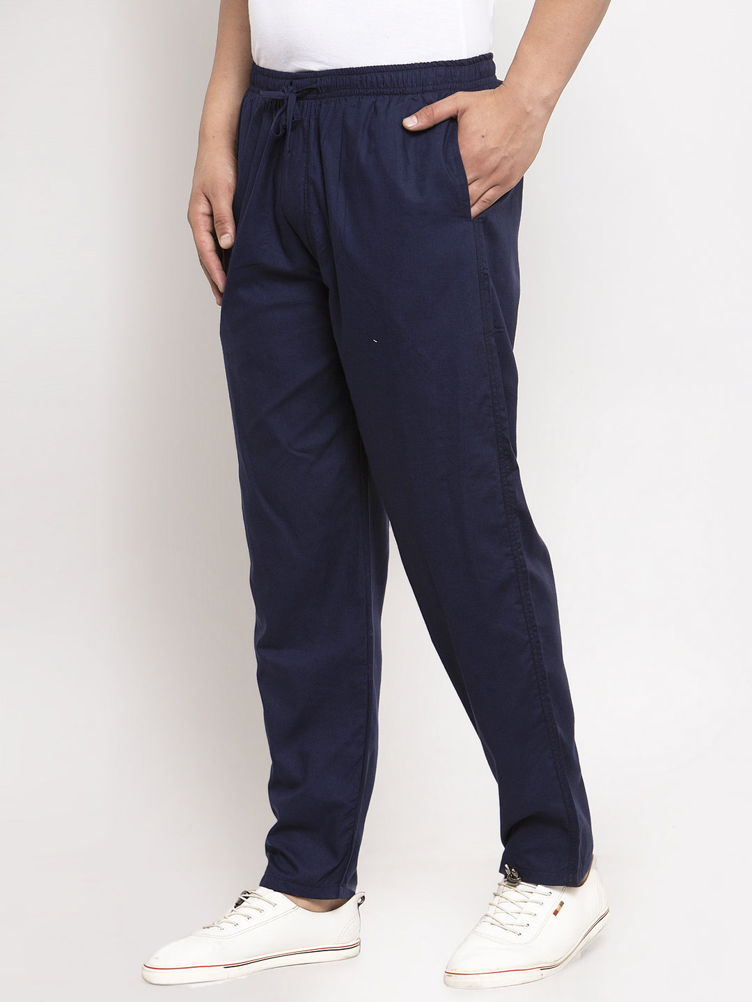 Jainish Men's Navy Blue Solid Cotton Track Pants ( JOG 011Navy ) - Swadesiicart
