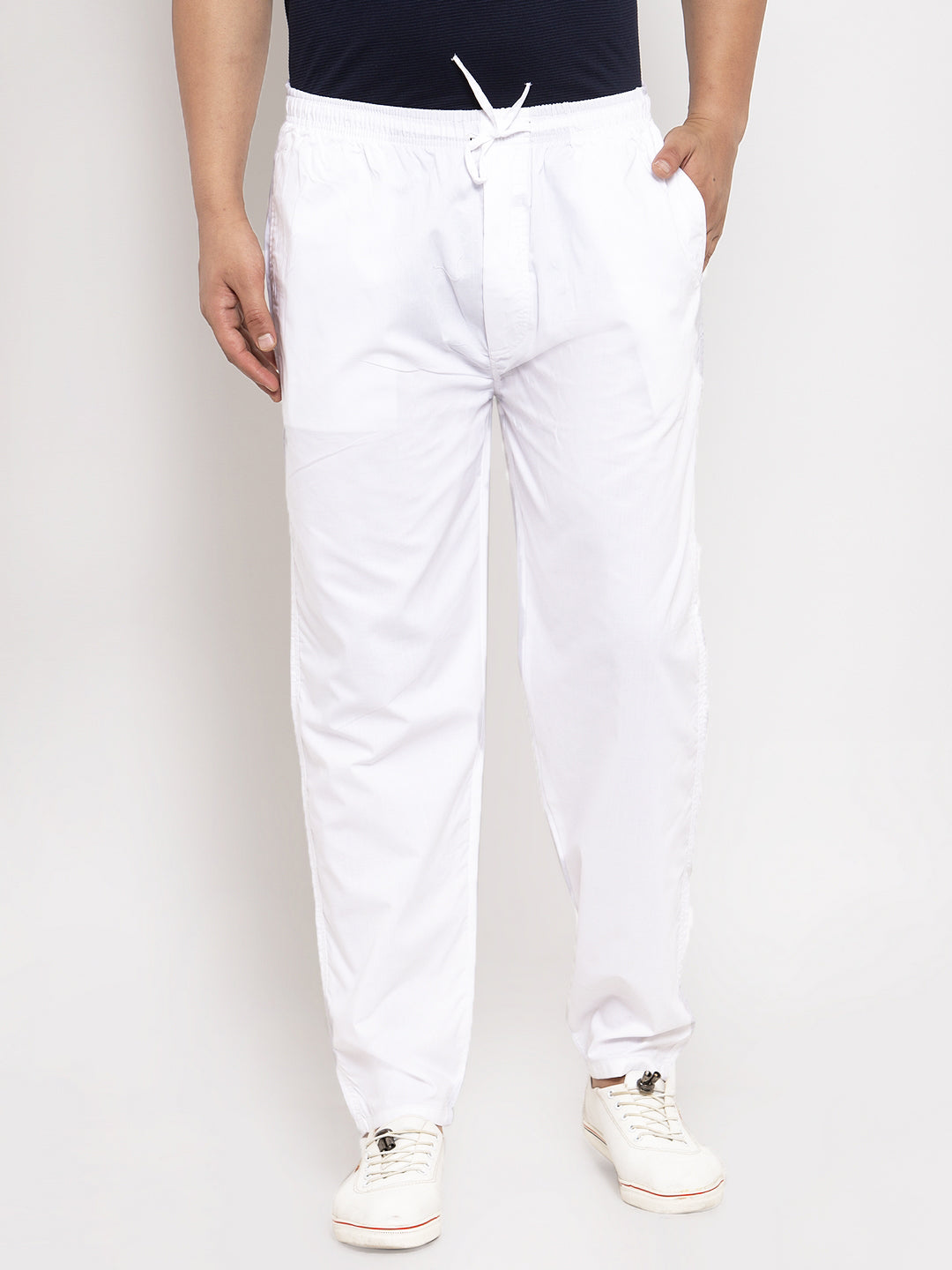 Jainish Men's White Solid Cotton Track Pants ( JOG 011White ) - Swadesiicart