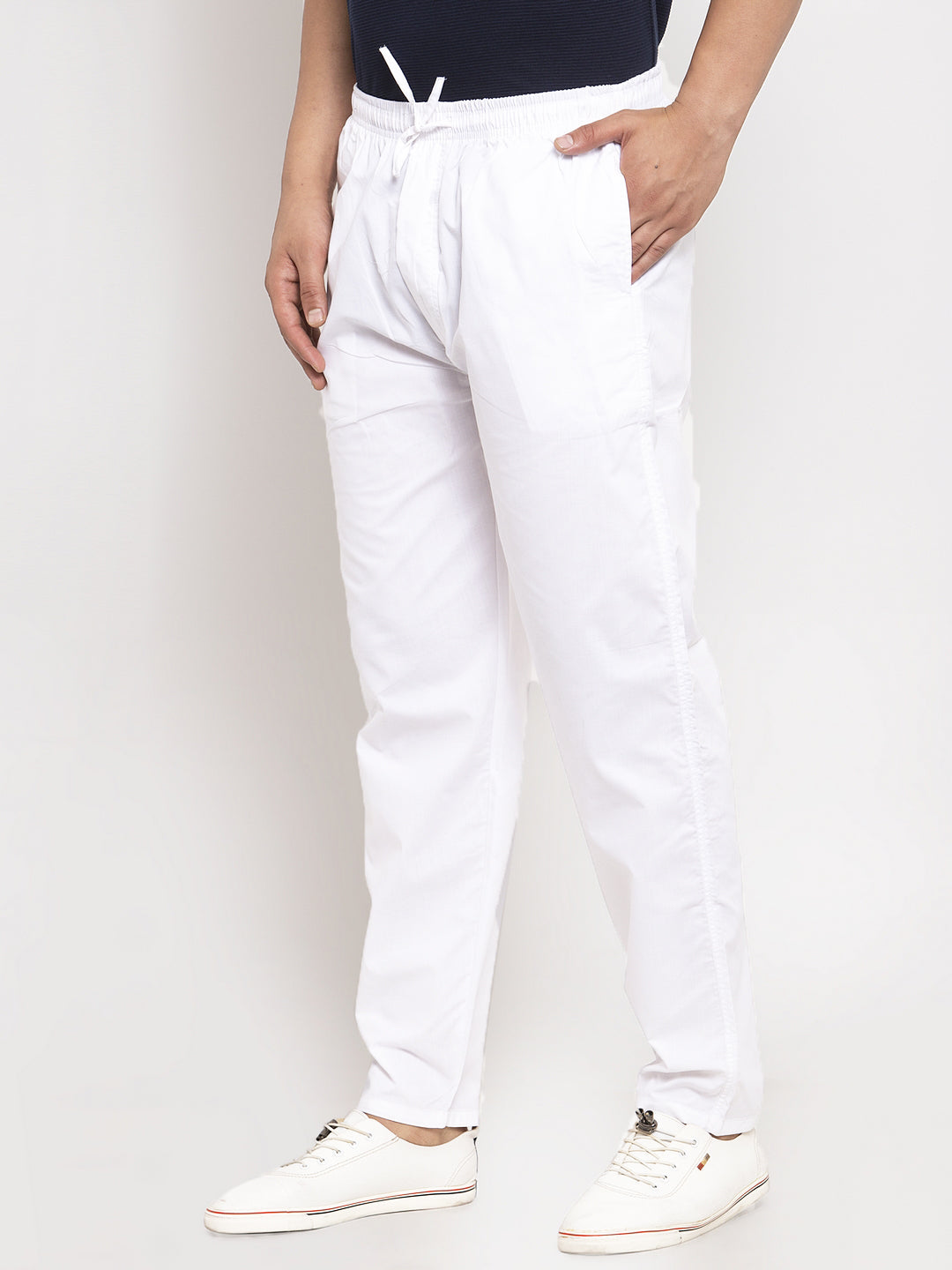 Jainish Men's White Solid Cotton Track Pants ( JOG 011White ) - Swadesiicart