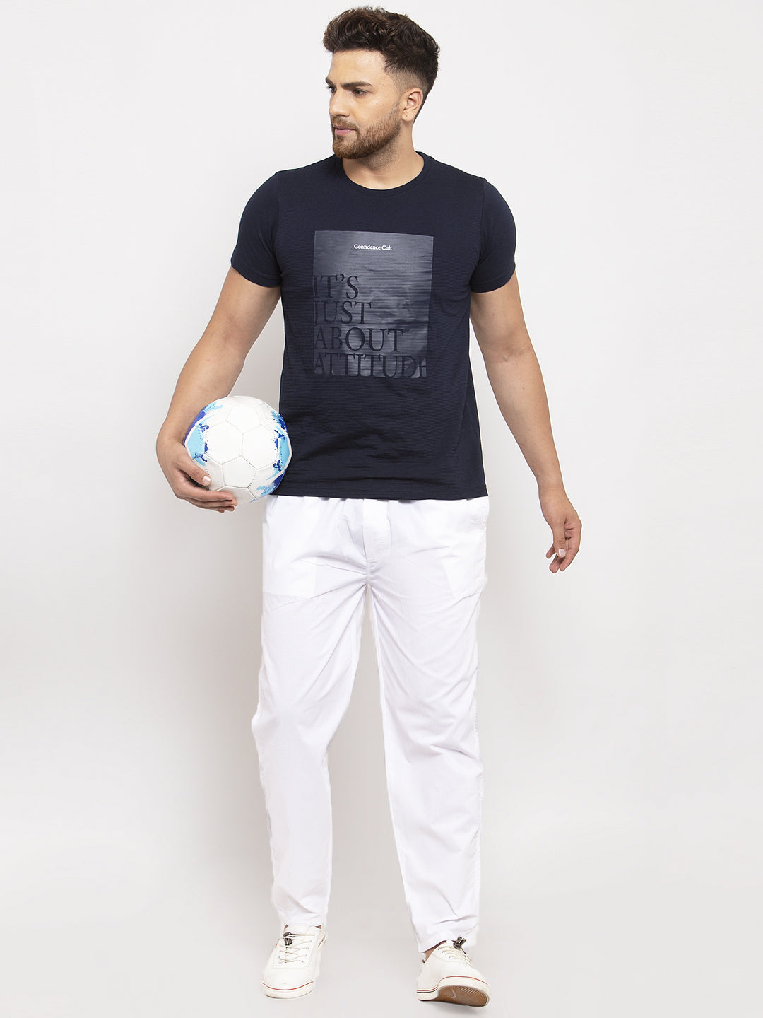 Jainish Men's White Solid Cotton Track Pants ( JOG 011White ) - Swadesiicart