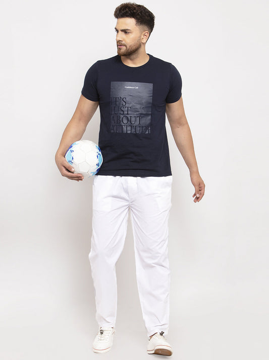 Jainish Men's White Solid Cotton Track Pants ( JOG 011White ) - Swadesiicart